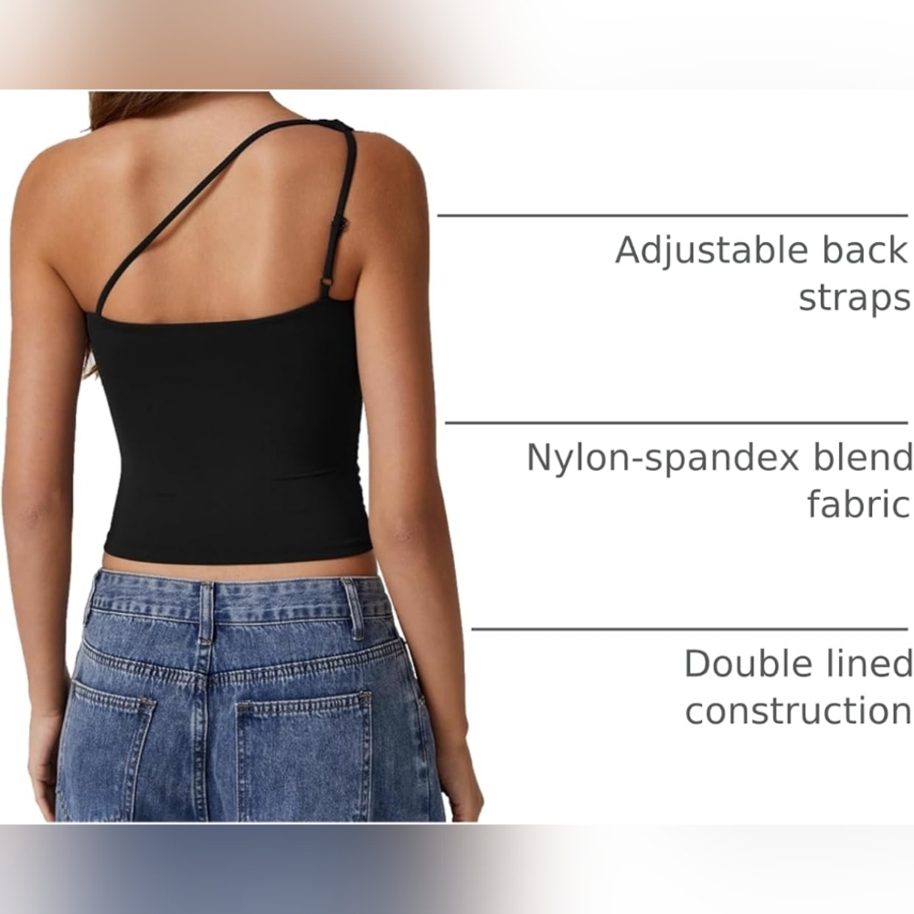 Nwt Qinsen Black One-Shoulder Slim Fit Crop Top Scrunch Sides Large - Picture 5 of 10